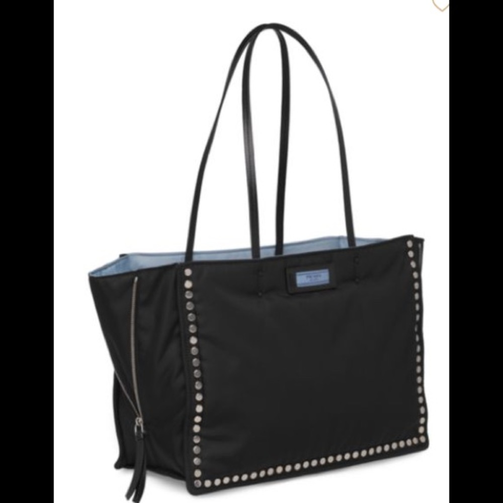 Prada Studded Tessuto Etiquette Leather Shopper